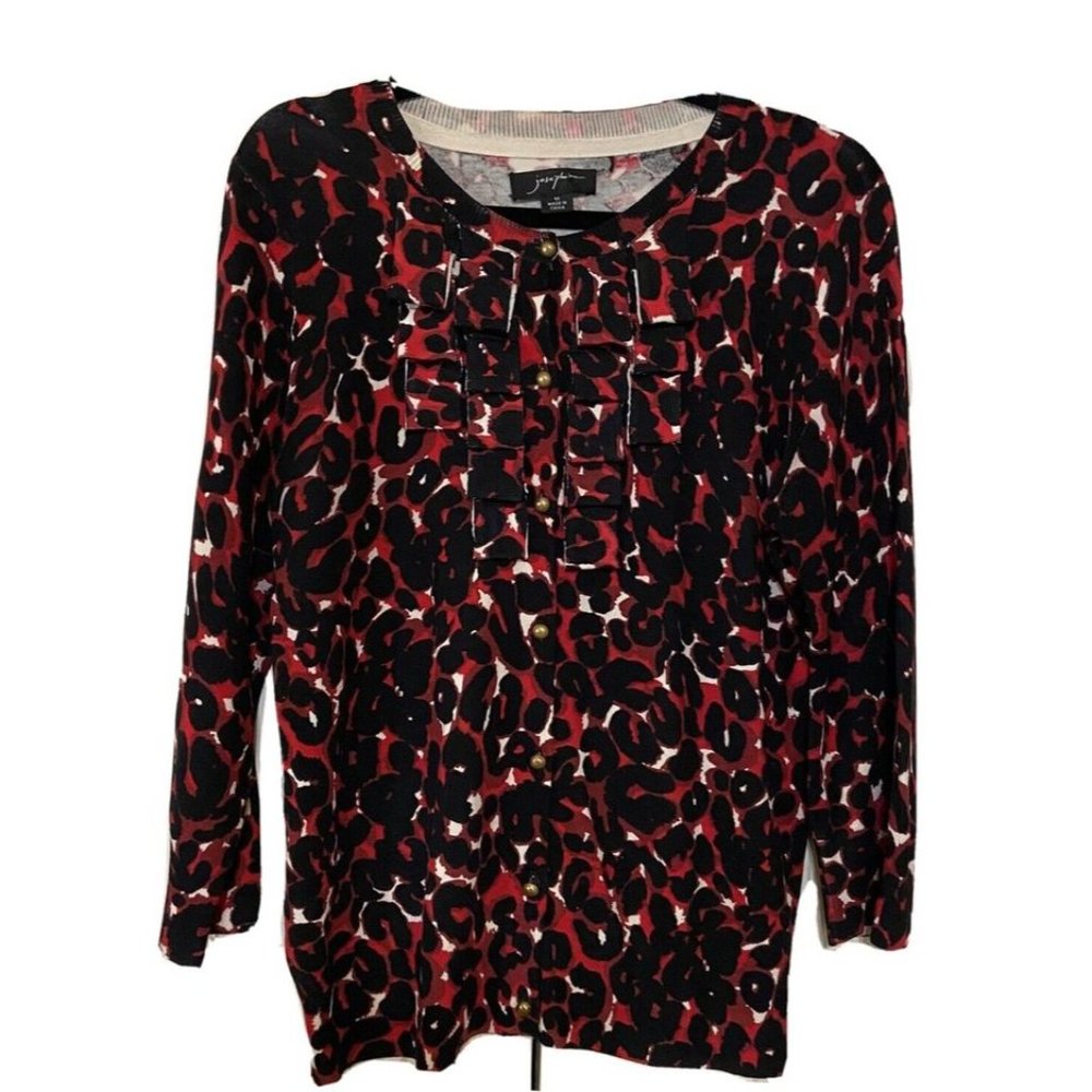 Josephine Button-Down Sweater Geometric Silk Blend Lightweight Women's Size M